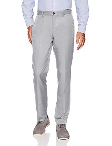 Amazon Essentials Pantaloni da Abito Senza Pinces Slim Uomo, Grigio Chiaro, 38W / 32L