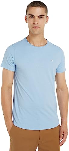 Tommy Jeans T-shirt Uomo Maniche Corte Slim Jaspe Slim Fit, Blu (Chambray Blue), XS