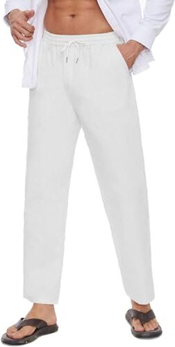 CheChury Pantaloni Casual da Uomo Pantaloni Lino Estivi Pantaloni Leggeri Pantaloni della Tuta Dritti Pantaloni Elastico in Vita Pantaloni da Spiaggia Yoga Pantalone Straight Cotone Pantaloni Sportivi