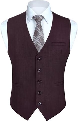 HISDERN Gilet da festa di nozze formale da uomo in cotone tinta unita, viola scuro, XS