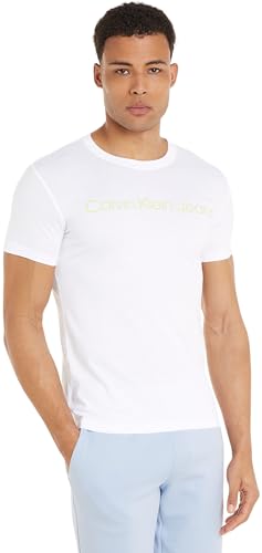 Calvin Klein T-shirt Maniche Corte Uomo Institutional Logo Slim Fit, Bianco (Bright White), XS