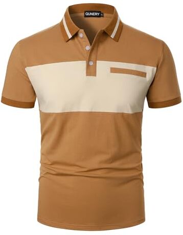 QUNERY Polo Uomo Manica Corta Contrasto Casual Poloshirt Basic Traspirante Golf Polo Shirt Marrone e Albicocca XL