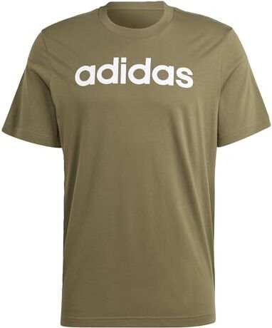 Adidas , Essentials Single Jersey Linear Embroidered Logo, Maglietta, Strati di Oliva, M, Uomo