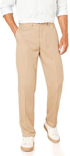 Amazon Essentials Pantaloni da Abito Senza Pinces con Vita Espandibile in Vita e Vestibilità Classica Uomo, Marrone Kaki, 58W / 34L