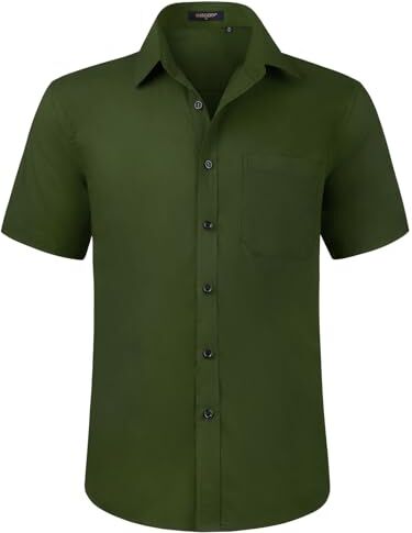 HISDERN Camicia Verde da Uomo a Maniche Corte Camicia Elegante da Uomo vestibilità Regolare Camicia Estiva Solida con Tasca sul Petto,3XL