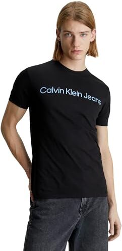 Calvin Klein T-shirt Maniche Corte Uomo Institutional Logo Slim Fit, Nero (Ck Black), XS