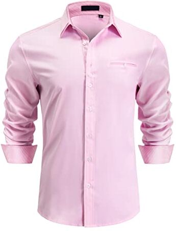 Enlision Camicie da Uomo Casual Camicia Elegante Maniche Lunghe Camicie Regolare Fit Formal Camicia Rosa 3XL