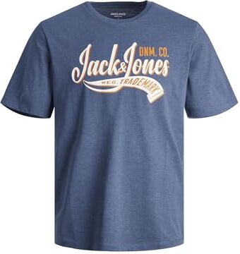 Jack & Jones JJELOGO TEE SS O-NECK 2 COL 23/24 PLS, T-Shirt Uomo, Blu (Ensign Blue Detail:MELANGE), 3XL