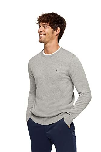 Polo Club Maglione Manica Lunga Grigio Uomo Maglioni Girocollo Crew Neck Pullover 100% Cotone