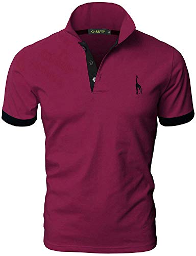 GNRSPTY Polo da Uomo Manica Corta Ricami Fulvi Casual Chic Poloshirt Camicia T-Shirt Estate,Rosso,3XL