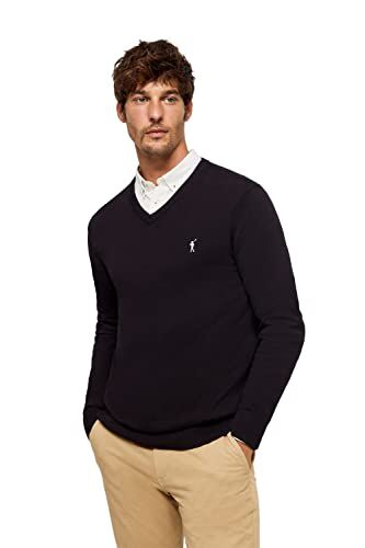 Polo Club Maglione Scollo a V Maniche Lunghe Nero Uomo Maglioni Pullover V-Neck 100% Cotone