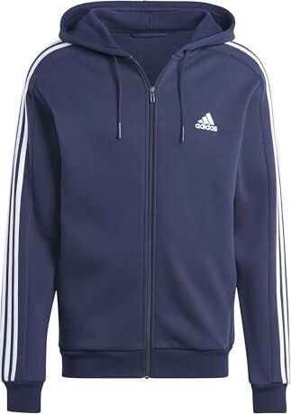 Adidas Felpa da Uomo Essentials in Pile con 3 Strisce e Cerniera Intera, con Cappuccio