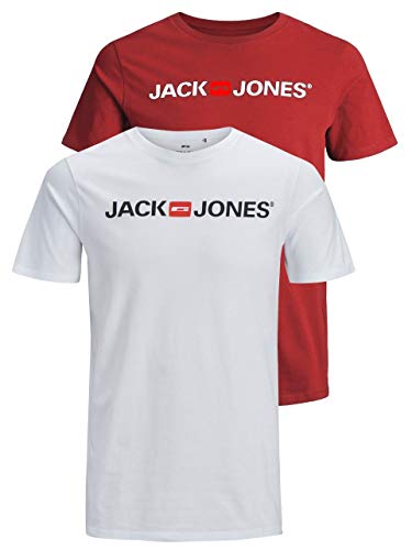 Jack & Jones Maglietta da Uomo con Logo JJECORP, 2 Pezzi Confezione da 2 Pezzi Multicolore (Rio Red/White). XS