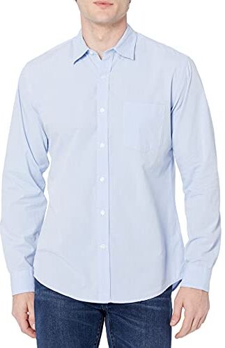 Amazon Essentials Camicia Casual in Popeline a Maniche Lunghe vestibilità Regular Uomo, Blu Chiaro, XS