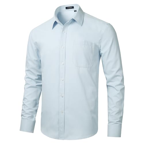HISDERN Camicia Uomo Maniche Lunghe Camicie Regolare Fit Casual Uomo Camicie Twill Blu XL