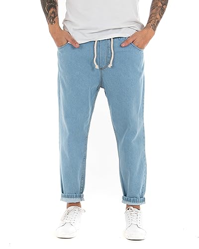 Giosal Pantalone Uomo Jeans Tinta Unita Rotture Elastico Coulisse (Denim Chiaro, XXL)