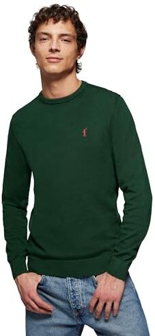 Polo Club Maglione Uomo Basico Verde Bottiglia 100% Cotone Maglioni con Logo Ricamato