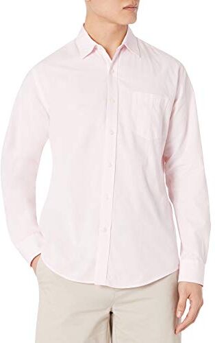 Amazon Essentials Camicia Casual in Popeline a Maniche Lunghe vestibilità Regular Uomo, Rosa, XS