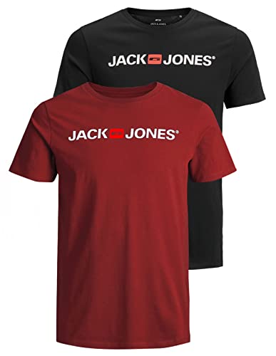 Jack & Jones Maglietta da uomo, confezione da 3, Confezione da 2 (1 Red Dahlia, 1 nero), XXXL