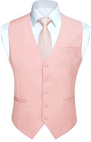 HISDERN Gilet Da Abito Da Uomo Gilet Tinta Unita Da Festa Di Nozze Cerimonia Panciotto Formale In Cotone Per Uomo,Rosa,XXL