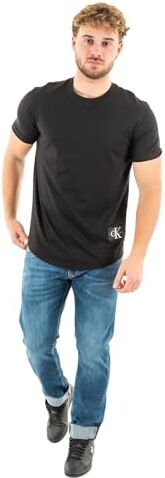 Calvin Klein Badge Turn UP Sleeve J30J323482 Top in Maglia a Maniche Corte, Nero (CK Black), XXXL Uomo