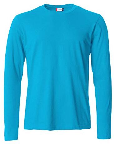 Clique T-shirt manica lunga Uomo Basic-T L/S, in cotone Jersey, colletto elasticizzato, nastrino parasudore, vestibilità slim-fit (turchese M)