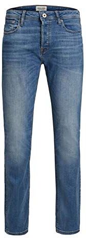 Jack & Jones Uomo Jeans Tim Gamba Dritta Slim Fit Fronte Piatto Tim Original., Colore:Blu-2, Taglia Pantalone:28W / 30L