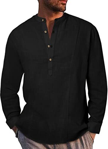 Meilicloth Camicia Uomo Coreana Cotone Manica Lunga Estiva Henley Casual con Bottoni Regular Fit