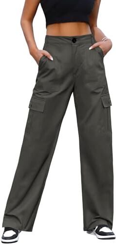 Svanco Cargo Pantaloni Donna Pantaloni A Vita Alta Pantaloni da Passeggio da Combattimento Militare Pantalono da Lavoro Casual All'Aperto Trekking Pantaloni Y2K Streetwear Grigio-Verde M