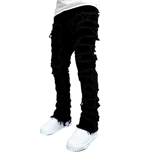 Vioyavo Pantaloni di Jeans da Uomo Gamba Dritta Strappato Pantaloni Uomo Elegante Casual Pantaloni Slim Fit Strappato Skinny Blu Pantaloni Hip Hop Moda Uomo Taglie Forti (Nero, M)