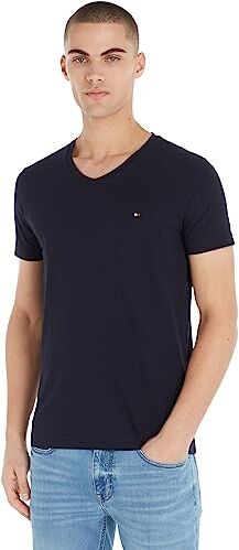 Tommy Hilfiger T-shirt Maniche Corte Uomo Core Stretch Scollo a V, Blu (Desert Sky), XL