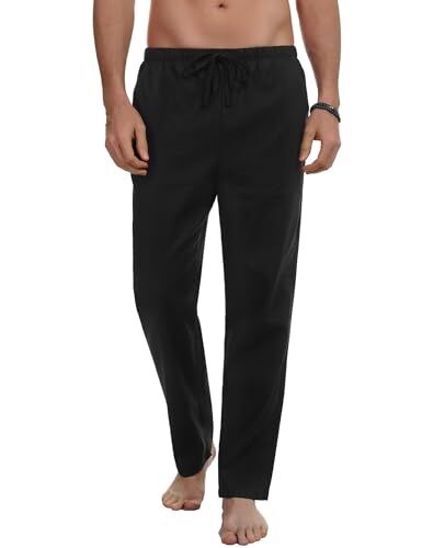 Sykooria Pantaloni Lino Uomo Estivi Leggeri Pantaloni Tuta Uomo Cotone Leggero per Casual Yoga Jogging Palestra Allenamento S-XXL