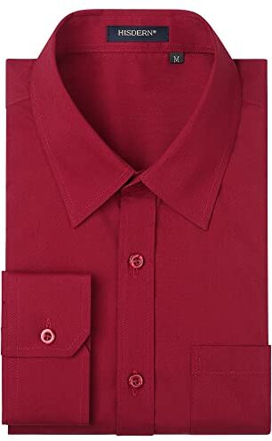 HISDERN Camicia Uomo Maniche Lunghe Camicie Regolare Fit Casual Uomo Camicie Rosso M