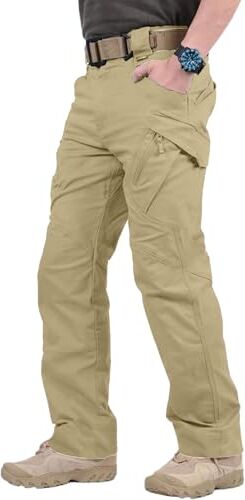 YAOBAOLE Pantaloni cargo da uomo lunghi tattici militari pantaloni da combattimento da uomo con tasche multiple universali, cachi, XL