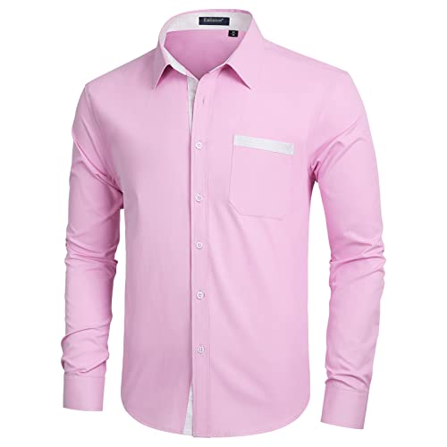 Enlision Camicia Rosa Uomo Elegante Manica Lunga Regular Fit Camicia Matrimonio Casual Camicie Classiche da Cerimonia Business con Tasca XL