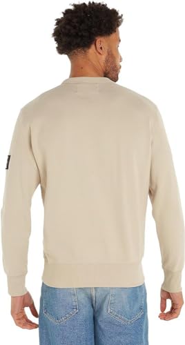 Calvin Klein Badge Crew Neck  Felpe, Beige (Plaza Taupe), S Uomo