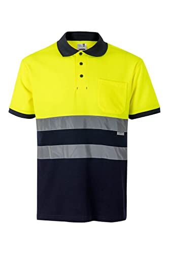 Velilla 305513; Polo ad Alta visibilità in Cotone, Bicolore e Maniche Corte, Colore Blu Navy e Giallo Fluo; Taglia M