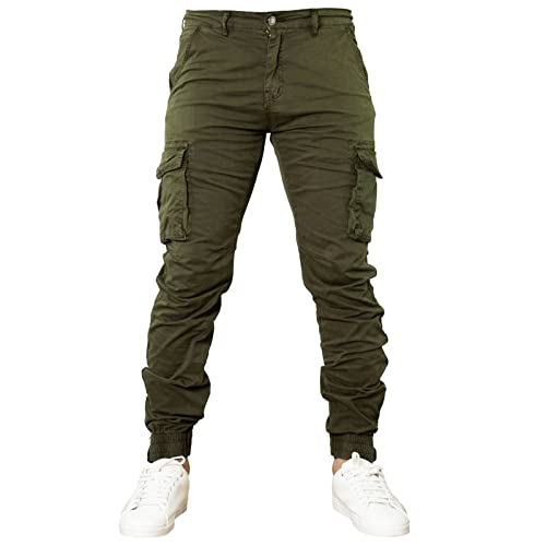 Toocool Pantaloni Uomo Cargo Militari tasconi Laterali Casual Cotone G6538 [40/tg 54,G6570 Verde]