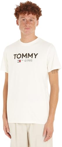 Tommy Hilfiger Tjm Slim Essential Tommy Tee  Magliette a Maniche Corte, Bianco (Ancient White), M Uomo