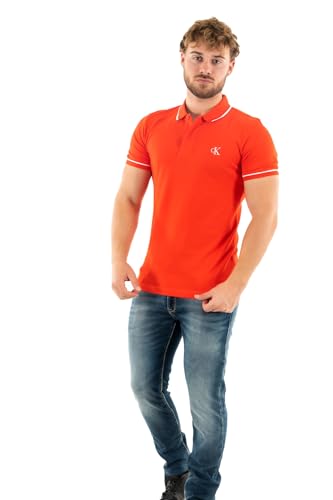 Calvin Klein Men's TIPPING SLIM POLO S/S Polos, Fiery Red, L