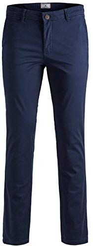 Jack & Jones Pantalone Chino Uomo, con Elastico, Taglio Conico, Aderente, Look Slim Fit, Modello JPSTMARCO JJBOWIE., Colore:Marina, Taglia Pantalone:32W / 30L, Lunghezza della Gamba:L30