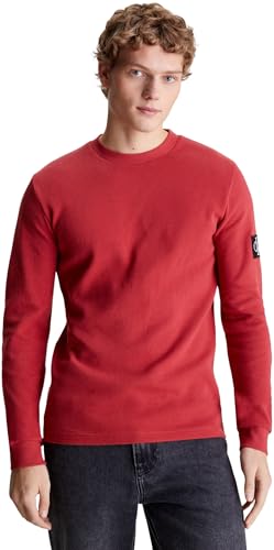 Calvin Klein Maglietta Maniche Lunghe Uomo Badge Waffle LS Tee Basic, Rosso (Garnet), 3XL