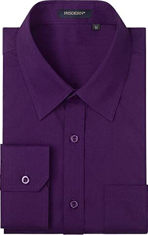 HISDERN Camicia Uomo Maniche Lunghe Camicie Regolare Fit Casual Uomo Camicie Viola M