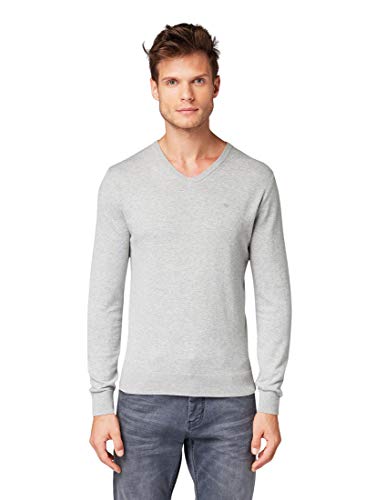 TOM TAILOR 202212 Strickpullover V-ausschnitt, Maglione Basic Uomo, Grigio (Light Soft Grey Melange 14427), S