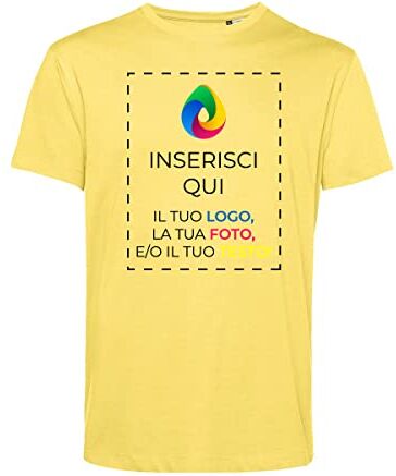 Teetaly Maglietta T-Shirt Personalizzata Stampa Fronte Retro Uomo in Cotone Organico (Giallo, XL)