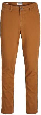 Jack & Jones Pantalone Chino Uomo, con Elastico, Taglio Conico, Aderente, Look Slim Fit, Modello JPSTMARCO JJBOWIE., Colore:Marrone-2, Taglia Pantalone:33W / 30L, Lunghezza della Gamba:L30