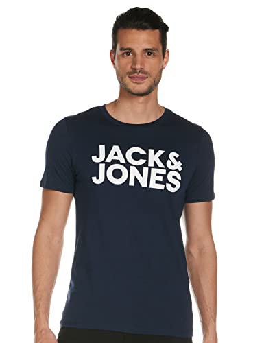 Jack & Jones Jjecorp Logo Tee SS Crew Neck Ss19 Noos T-Shirt, Navy/Blazer Fit Slim/Large Print, XL Uomo