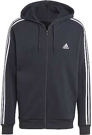 Adidas Felpa da Uomo Essentials in Pile, con Cappuccio e Cerniera Intera, 3 Strisce, Taglia XS, Colore: Nero, Nero, XS