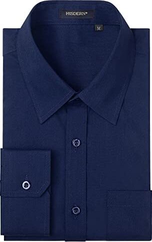 HISDERN Camicia Uomo Maniche Lunghe Camicie Regolare Fit Casual Uomo Camicie Blu Navy XXL