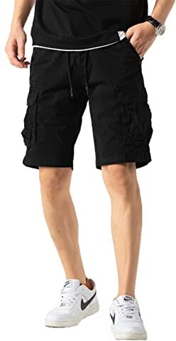 TONY BACKER Pantaloncini Uomo Cargo Shorts Vintage Cotone Multi-Tasca Estate Pantaloni Corti Cargo (48, Nero-2)